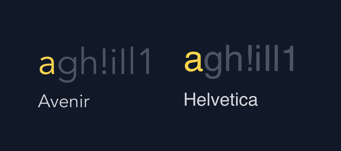 A direct comparison between Avenir and Helvetica.
